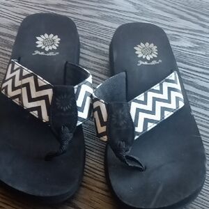 Yellow Box Black and White Chevron Flip Flops